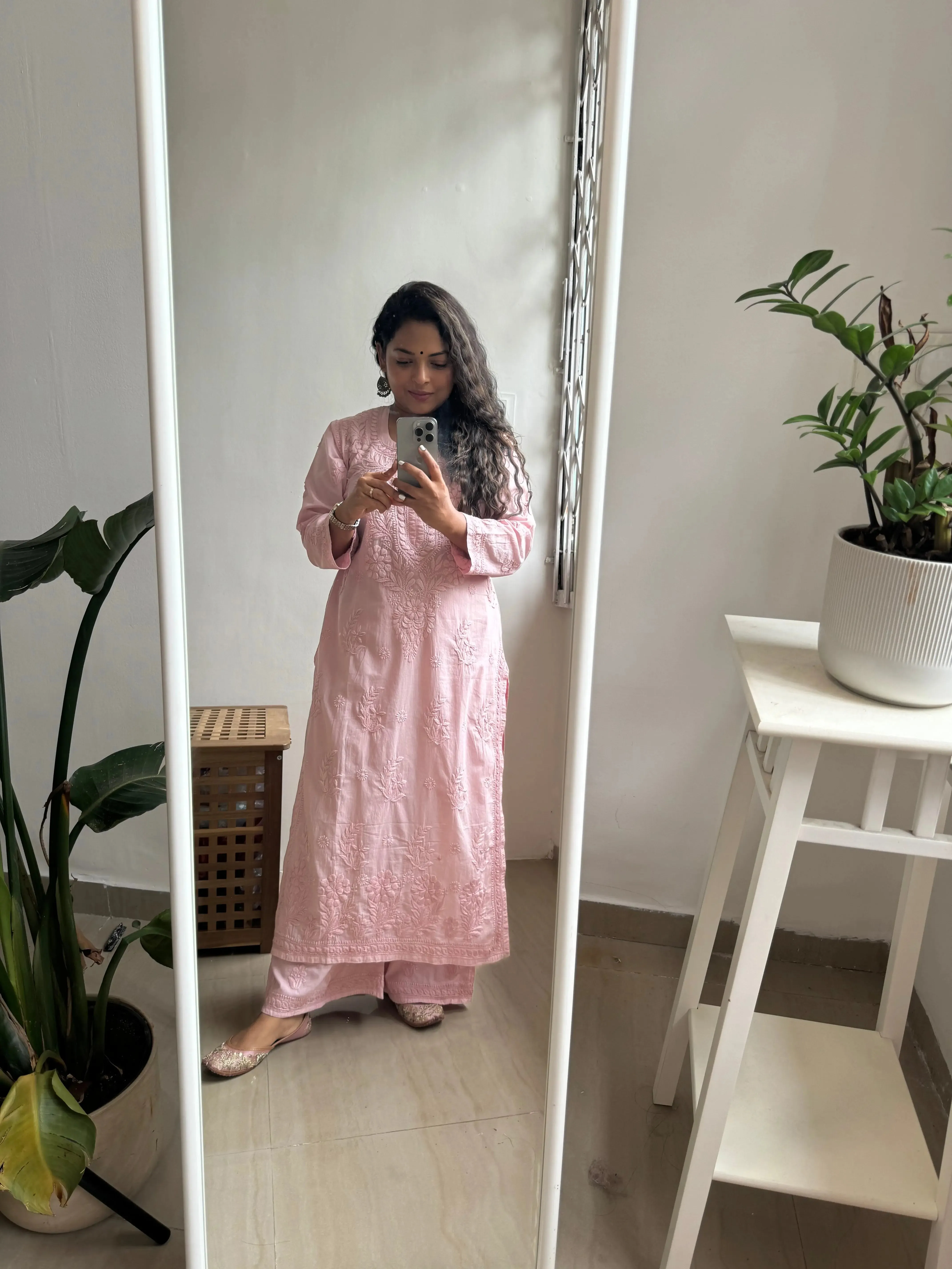 Cotton Chikankari Plazzo Set - pale pink