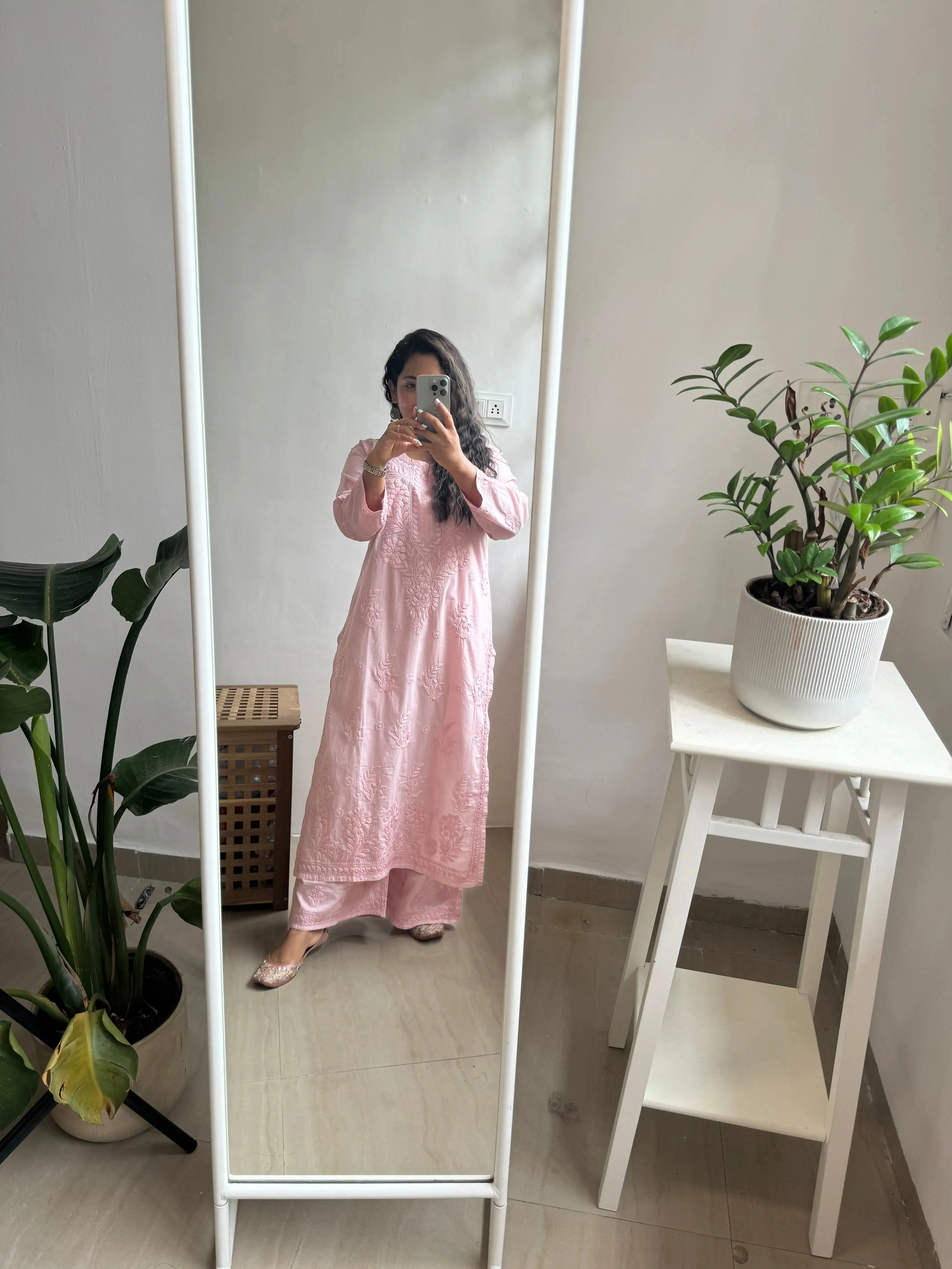 Cotton Chikankari Plazzo Set - pale pink