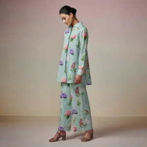 Cotton Linen Kurta Set for Women | Teal Blue | Printed