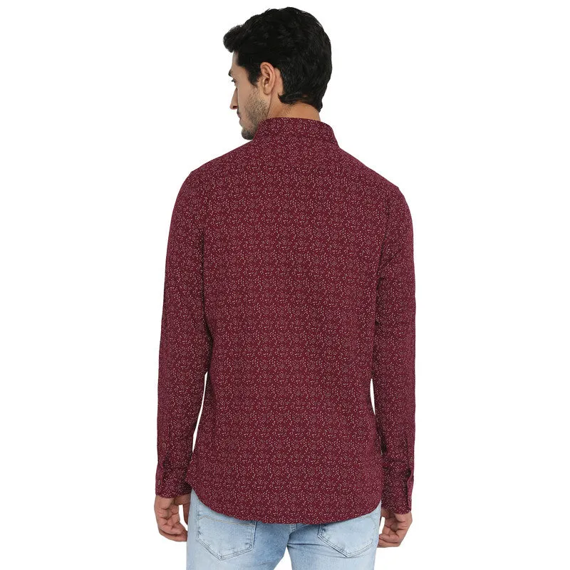 Cotton Maroon Slim Fit Printed Shirt