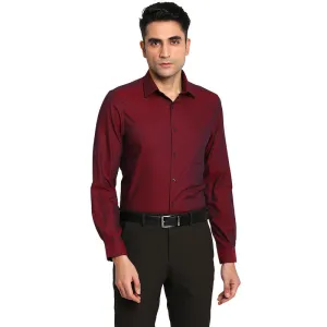 Cotton Maroon Slim Fit Self Design Formal Shirt