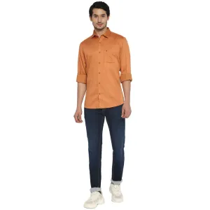 Cotton Orange Solid Slim Fit Casual Shirt