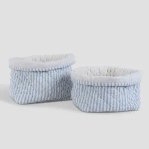 Cotton Quilted Basket Set | Bell Stripes | Blue
