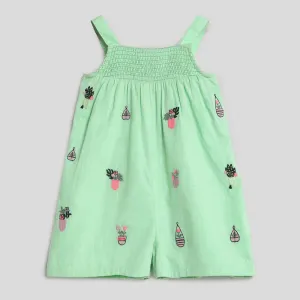 Cotton Romper | Embroidered | Green