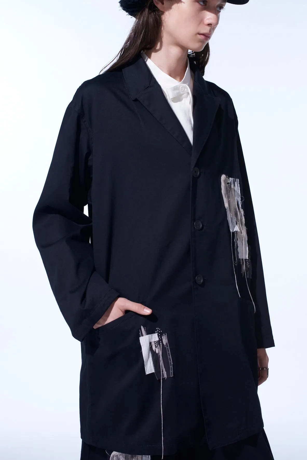 COTTON TWILL "BORO"APPLIQUE LONG JACKET