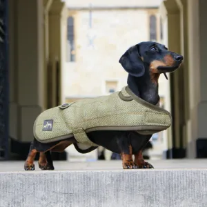 Country and Twee Green Tweed Water Resistant Dachshund Dog Coat