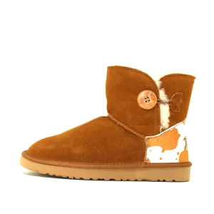 Cow Print Mini Ugg Boot - Chestnut
