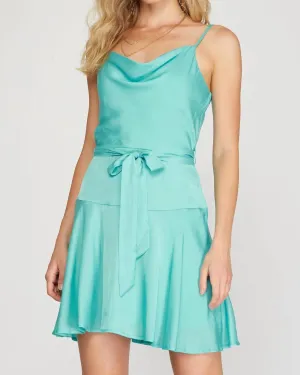 Cowl Neck Cami Swing Dress In Aqua | Aqua