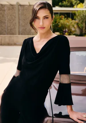Cowl Neck Flare-Sleeve Pullover