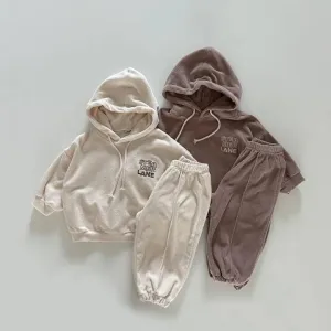 Cozy Letter Print Casual Hooded Set