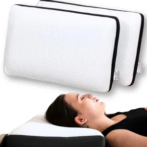 COZYARDS Set of 2 King Size Memory Foam Orthopedic Pillow for Superior Neck and Should Pain Relief, 1 Year Brand Warranty, Medium Soft Firm, Large Ortho Pillow for Sleeping, Big King Size 24X16X4.25