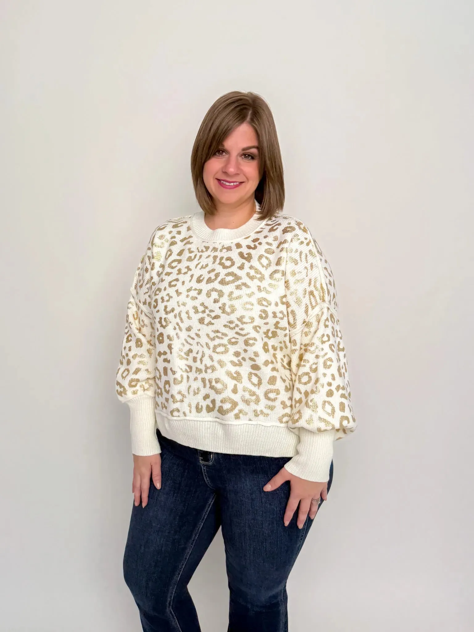 Cream & Gold Cheetah Print Sweater