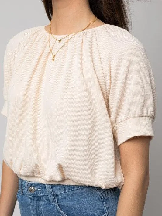 Cream of the Crop Shirred Neckline Rib Top