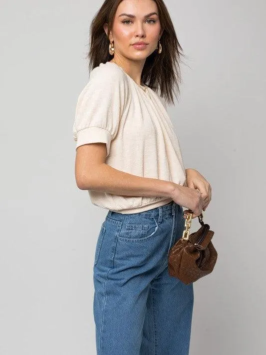 Cream of the Crop Shirred Neckline Rib Top
