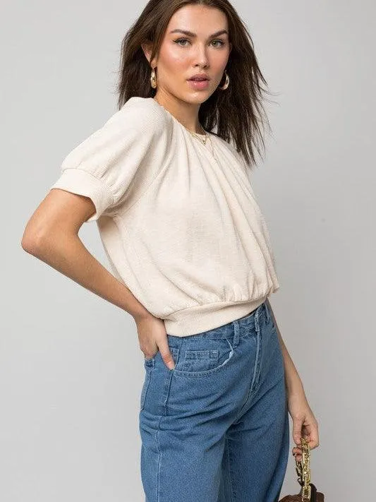 Cream of the Crop Shirred Neckline Rib Top