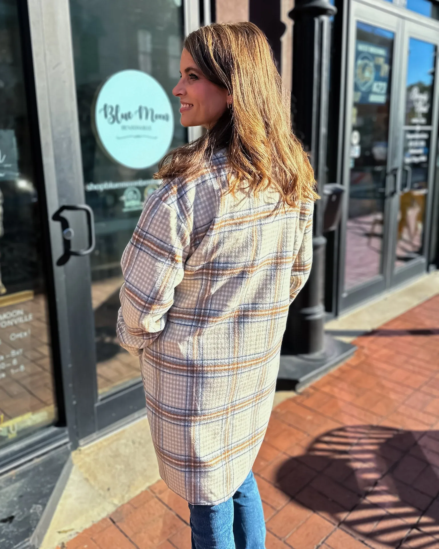 Cream/Camel Plaid Coat