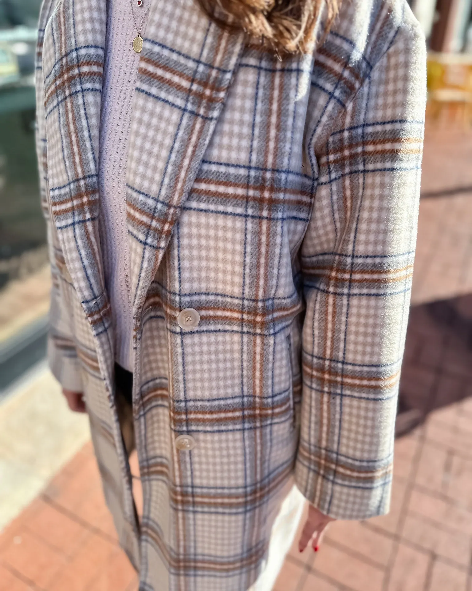 Cream/Camel Plaid Coat
