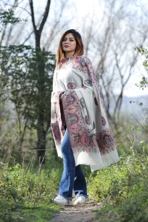Creamy White Colour Shawl With Flower Pattern Style Bold And Dense Border Gives Rich And beautiful Look.