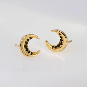 Crescent Moon Black & Gold Stud Earrings