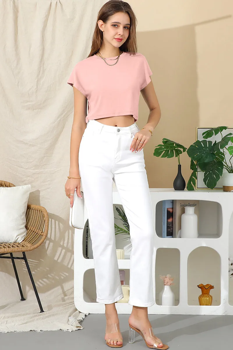 CREW NECK SHORT SLEEVE CROP TOP