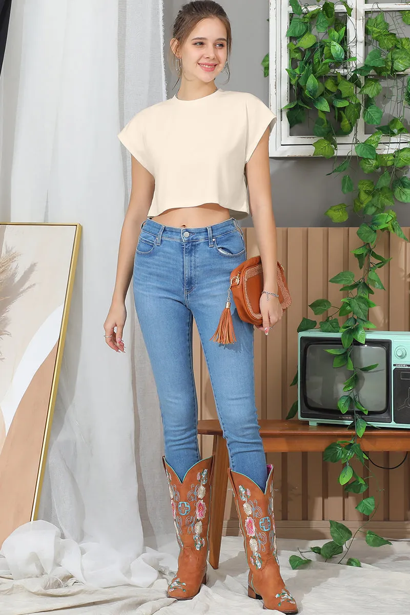 CREW NECK SHORT SLEEVE CROP TOP