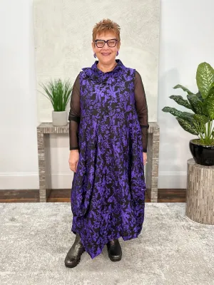 Criss Cross Sleeveless Glamour Dress, Black Purple Floral Crush