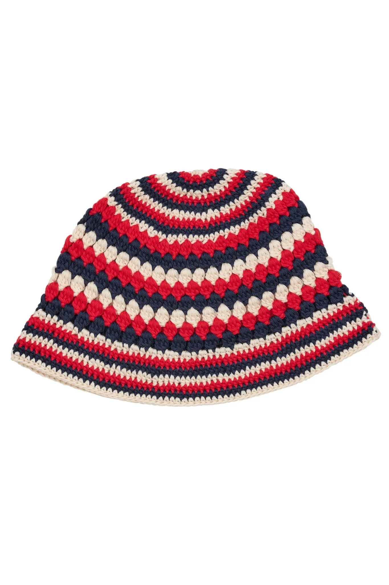 CROCHET HAT - CREAM/NAVY/RED COMB.