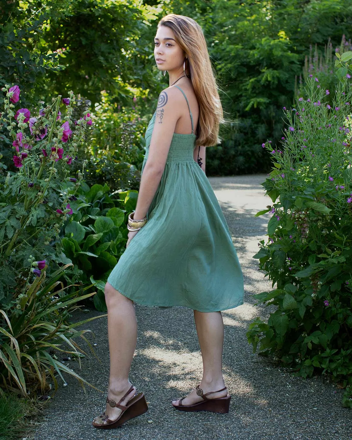 Crochet Swing Dress Green/Grey