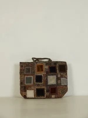 Crocheted Raffia Bag with Velvet Patchwork Detail
