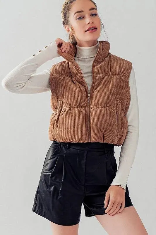 Cropped Corduroy Puffer Vest
