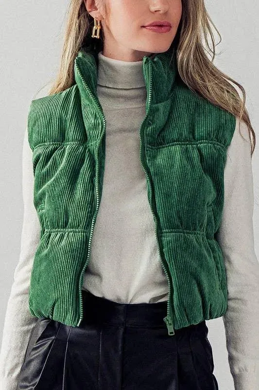 Cropped Corduroy Puffer Vest
