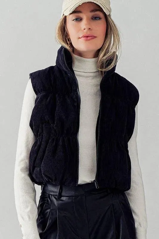 Cropped Corduroy Puffer Vest