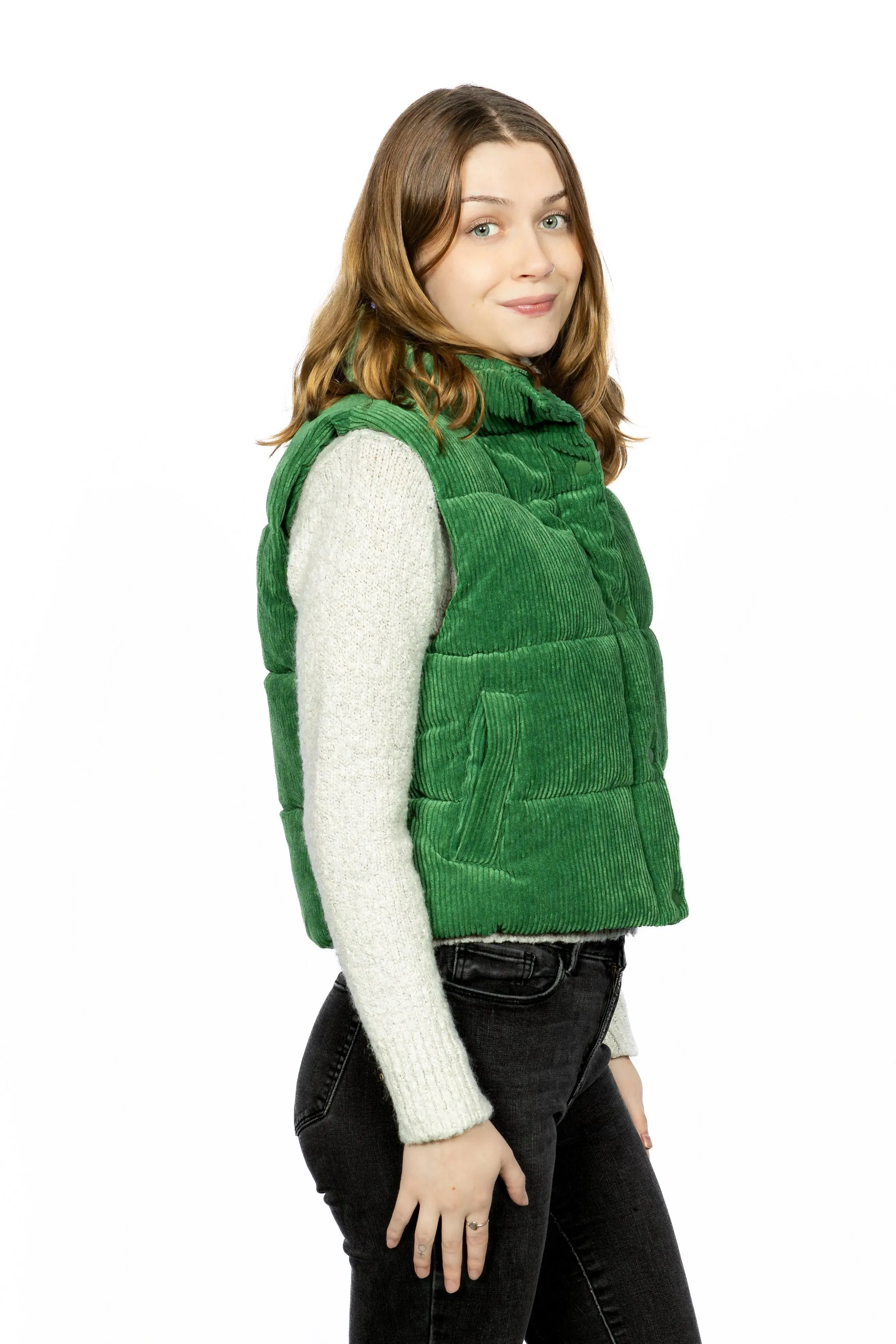 Cropped Corduroy Puffer Vest