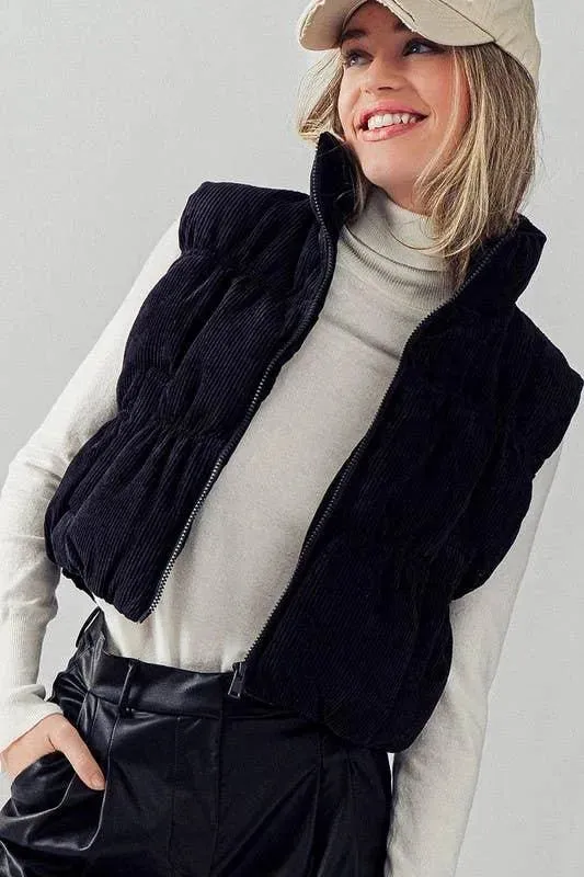 Cropped Corduroy Puffer Vest