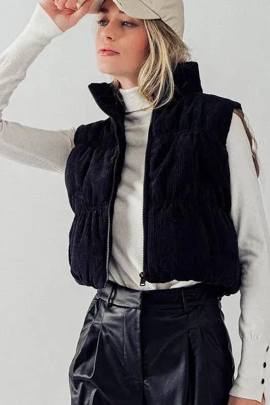 Cropped Corduroy Puffer Vest