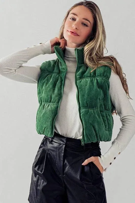 Cropped Corduroy Puffer Vest
