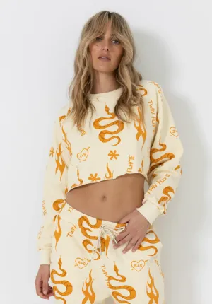 CROPPED FLEECE RAGLAN - RUST SNAKE