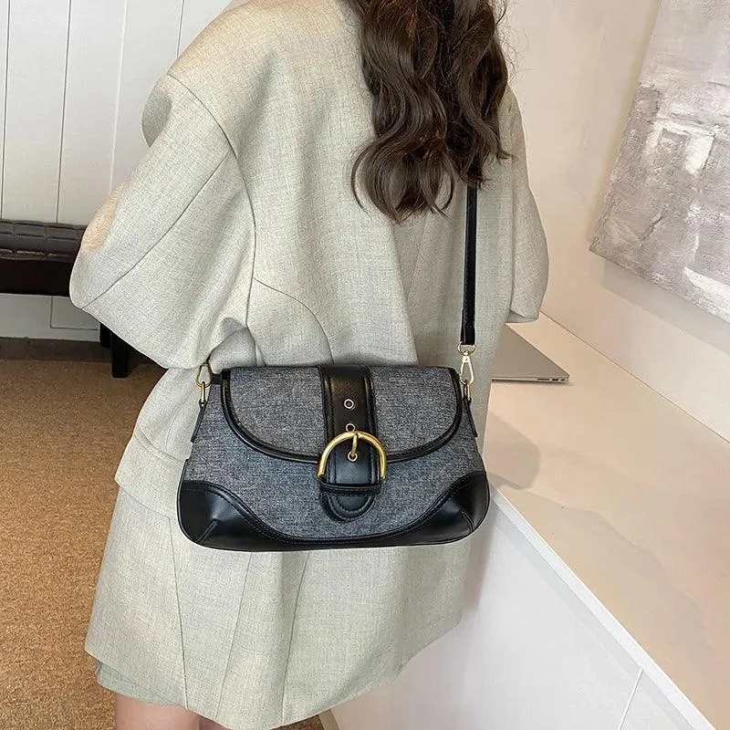 Crossbody Bags Leather Women's Small Flap Belt Buckle Patchwork Style Handbags