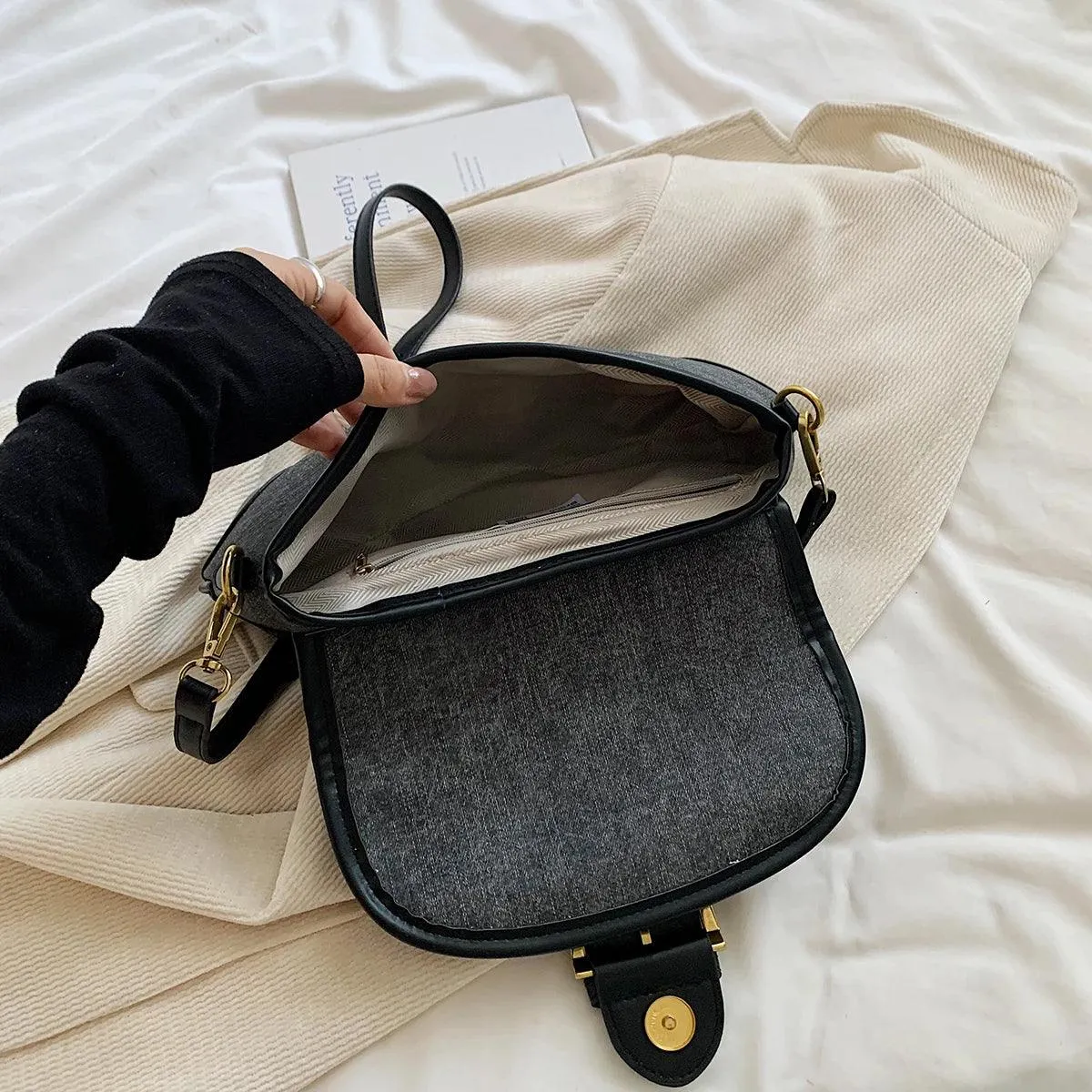 Crossbody Bags Leather Women's Small Flap Belt Buckle Patchwork Style Handbags