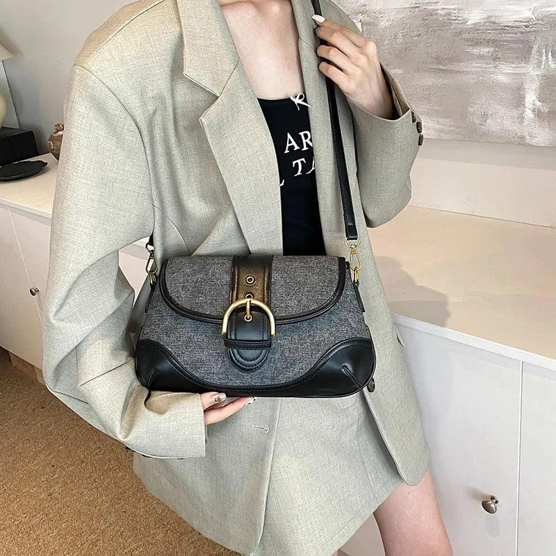 Crossbody Bags Leather Women's Small Flap Belt Buckle Patchwork Style Handbags