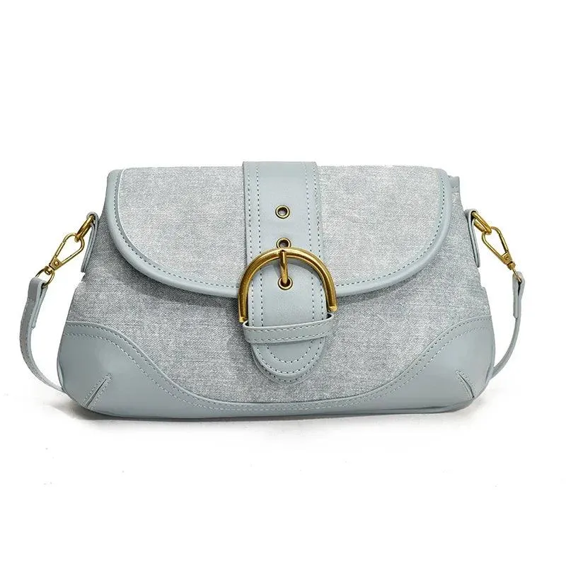 Crossbody Bags Leather Women's Small Flap Belt Buckle Patchwork Style Handbags