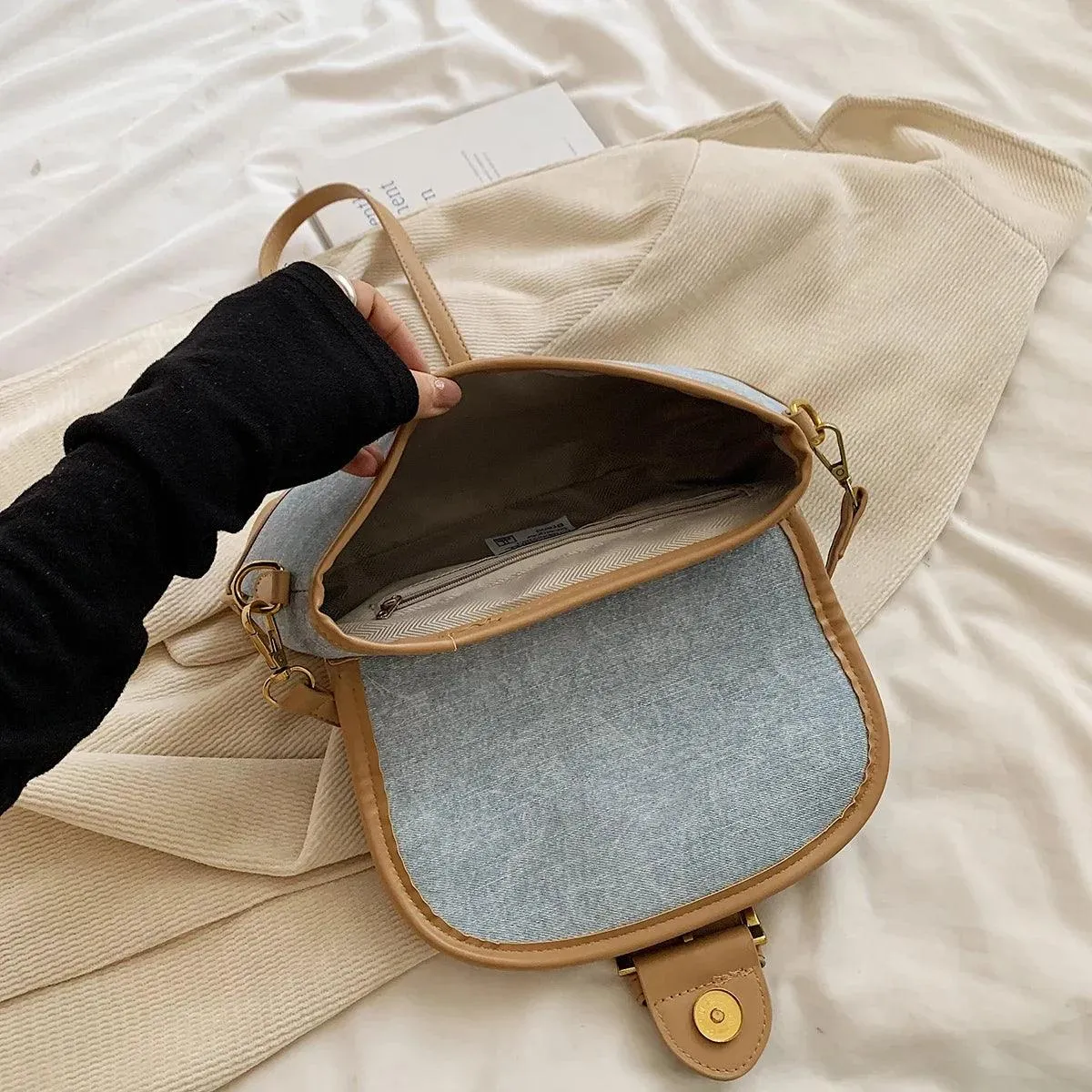 Crossbody Bags Leather Women's Small Flap Belt Buckle Patchwork Style Handbags