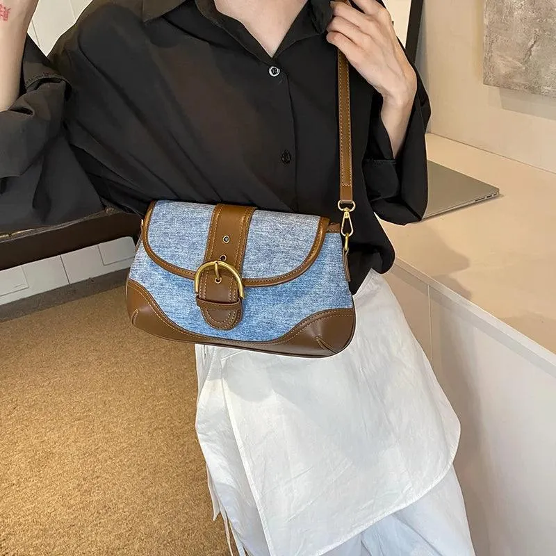 Crossbody Bags Leather Women's Small Flap Belt Buckle Patchwork Style Handbags