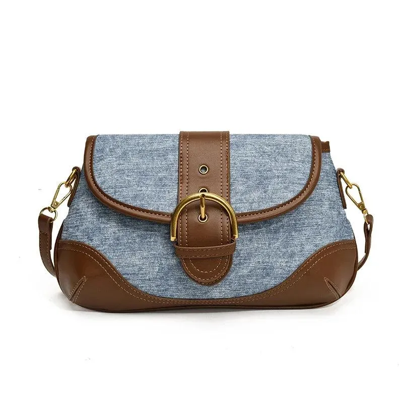 Crossbody Bags Leather Women's Small Flap Belt Buckle Patchwork Style Handbags