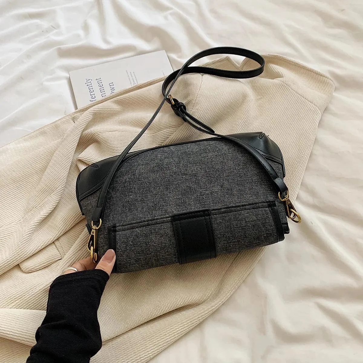 Crossbody Bags Leather Women's Small Flap Belt Buckle Patchwork Style Handbags