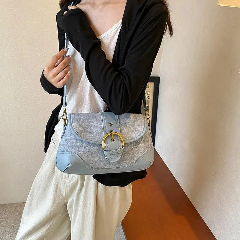Crossbody Bags Leather Women's Small Flap Belt Buckle Patchwork Style Handbags