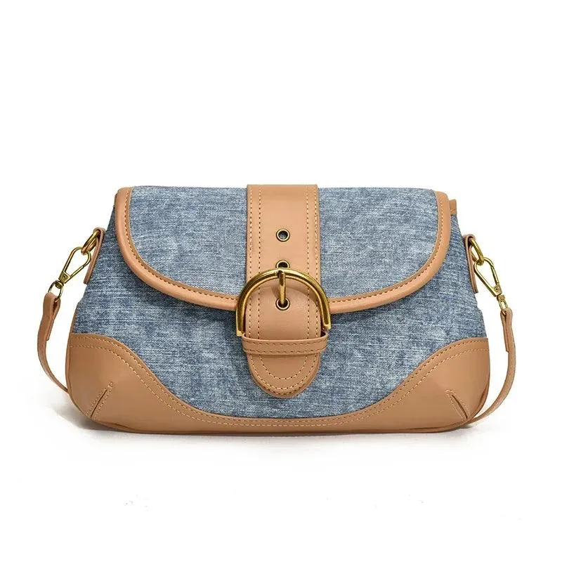 Crossbody Bags Leather Women's Small Flap Belt Buckle Patchwork Style Handbags