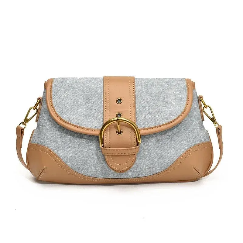 Crossbody Bags Leather Women's Small Flap Belt Buckle Patchwork Style Handbags