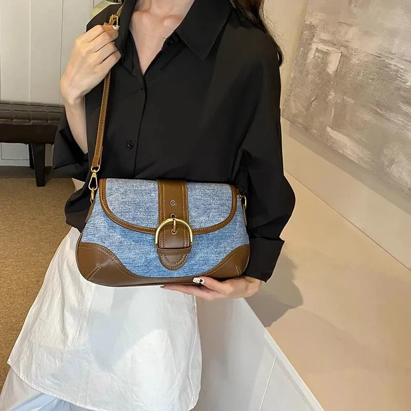 Crossbody Bags Leather Women's Small Flap Belt Buckle Patchwork Style Handbags
