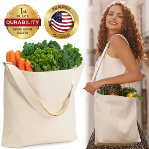 Crossbody Canvas Tote Bag, Ivory W/ Adjustable Strap & 2 Inner Pockets by